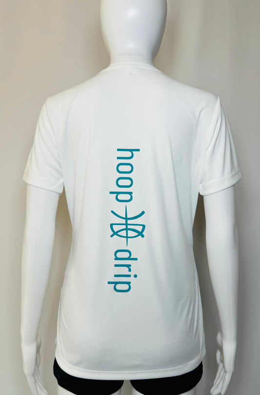 Women's Performance T-Shirt White/Teal Logo