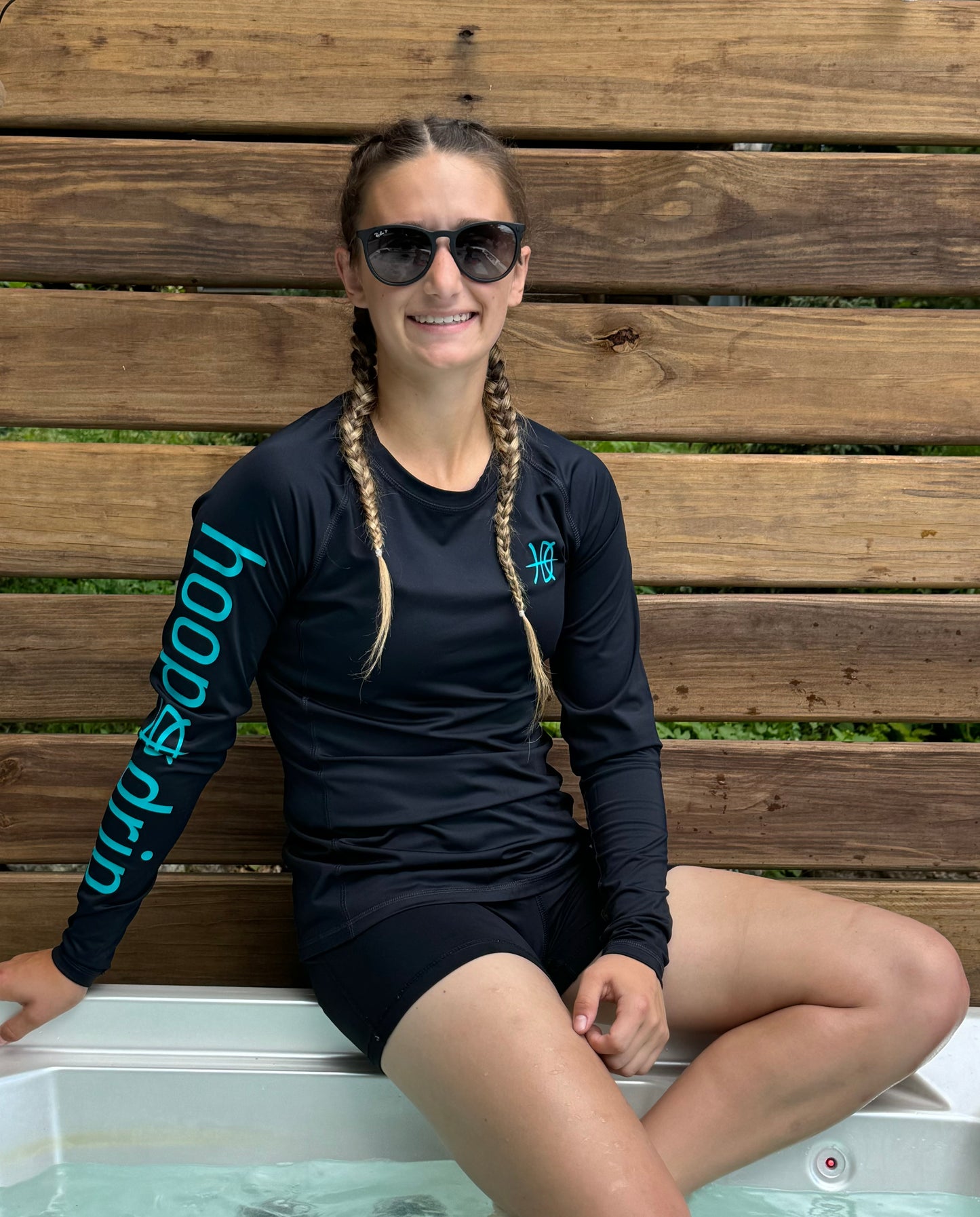 Women's Long Sleeve Rashguard Black/Teal Swim Shirt