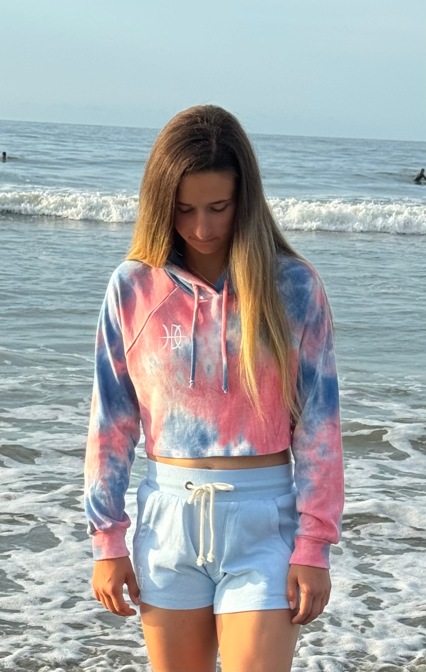 **SALE** Women's Tie Dye Crop Pink/Blue Hoodie