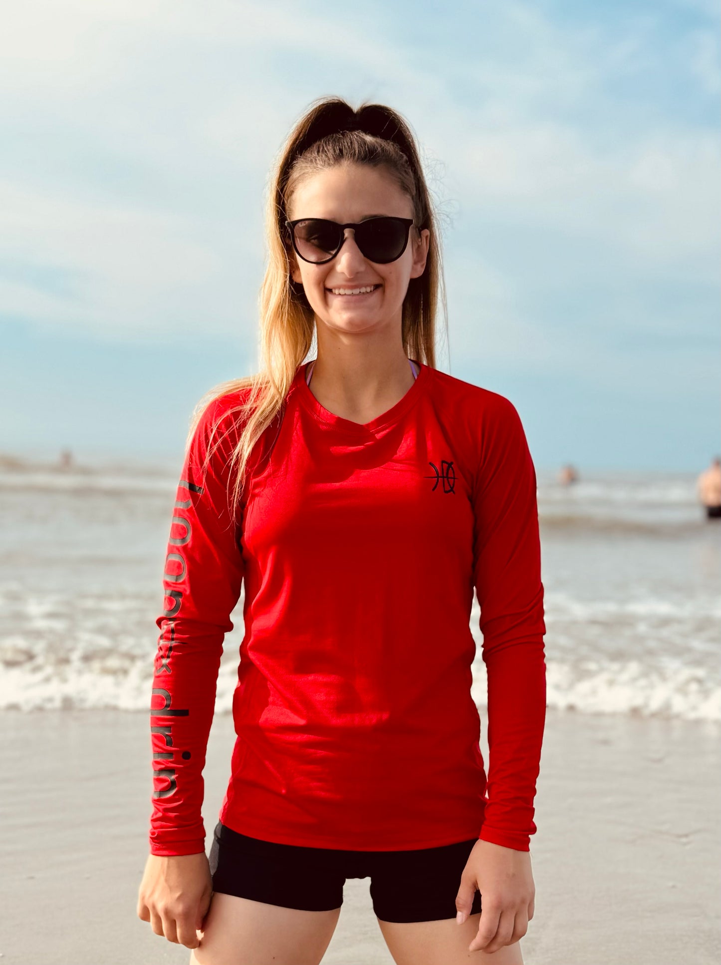 Women's Long Sleeve Rashguard Red Swim Shirt