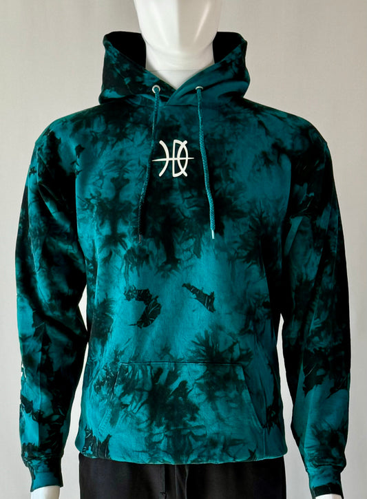 Mens Tie Dye Hoodie Black/Teal