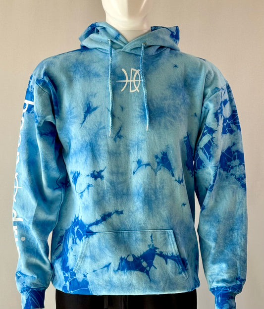 Mens Tie Dye Hoodie Sky Blue/White