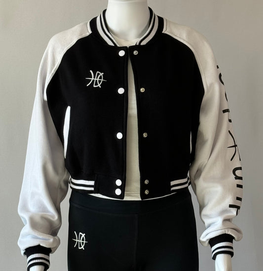 Women's Crop Varsity Jacket Black/White