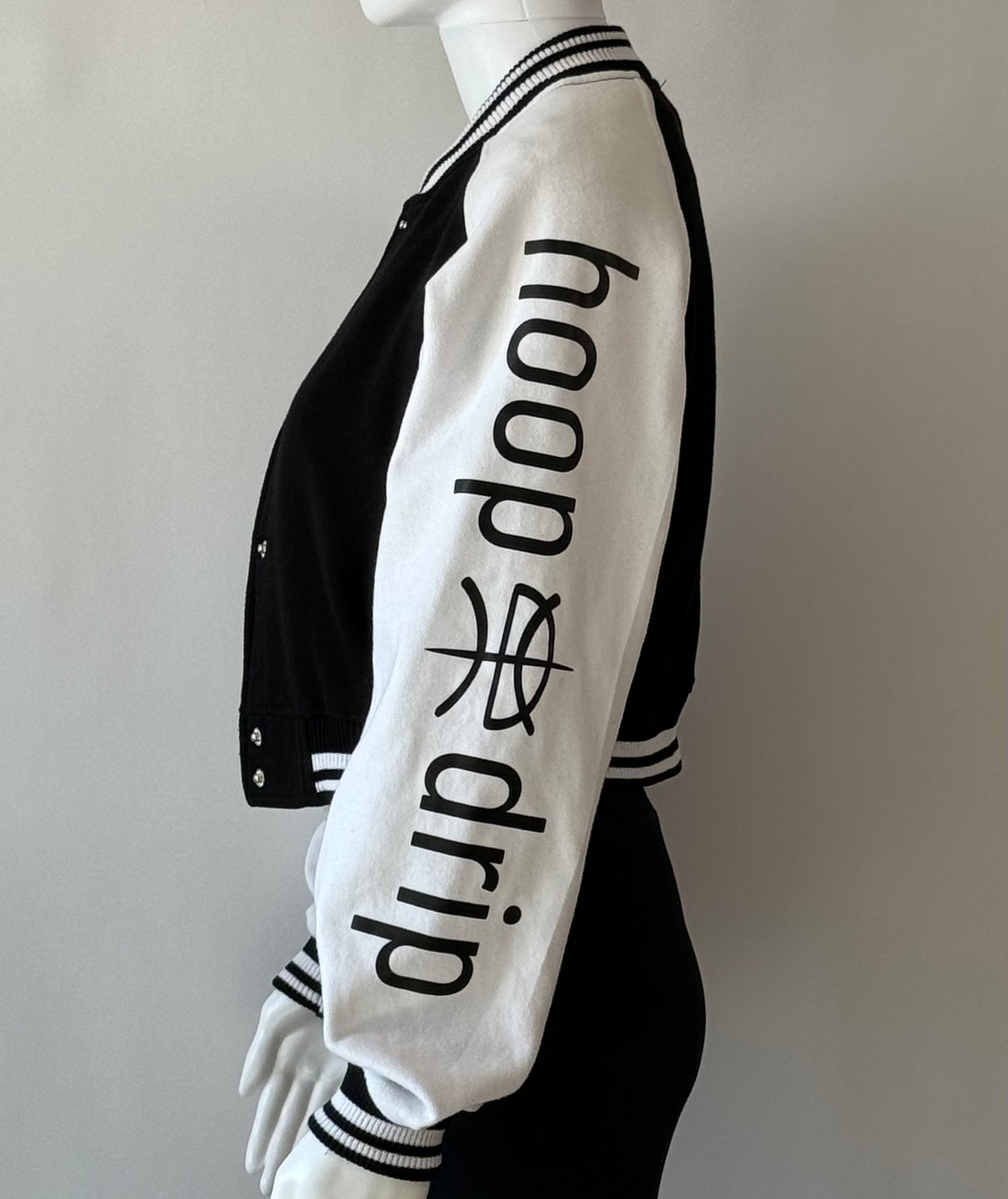 Women's Crop Varsity Jacket Black/White