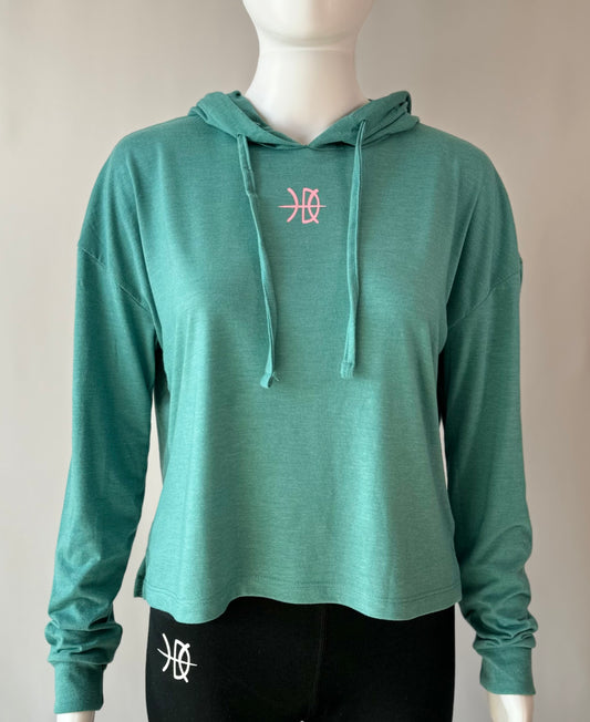 Women's Crop Long Sleeve Eucalyptus Blue Hoodie