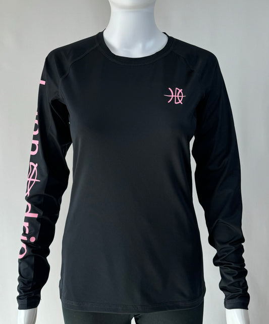 Women's Long Sleeve Rashguard Black/Pink Swim Shirt