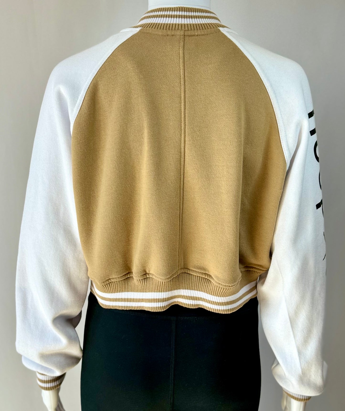 Women's Crop Varsity Jacket Tan/White