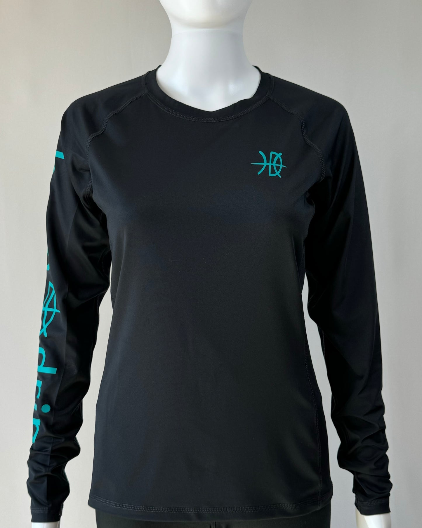 Women's Long Sleeve Rashguard Black/Teal Swim Shirt