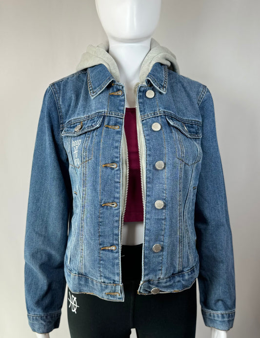 Women's Hooded Medium Wash Denim Jacket