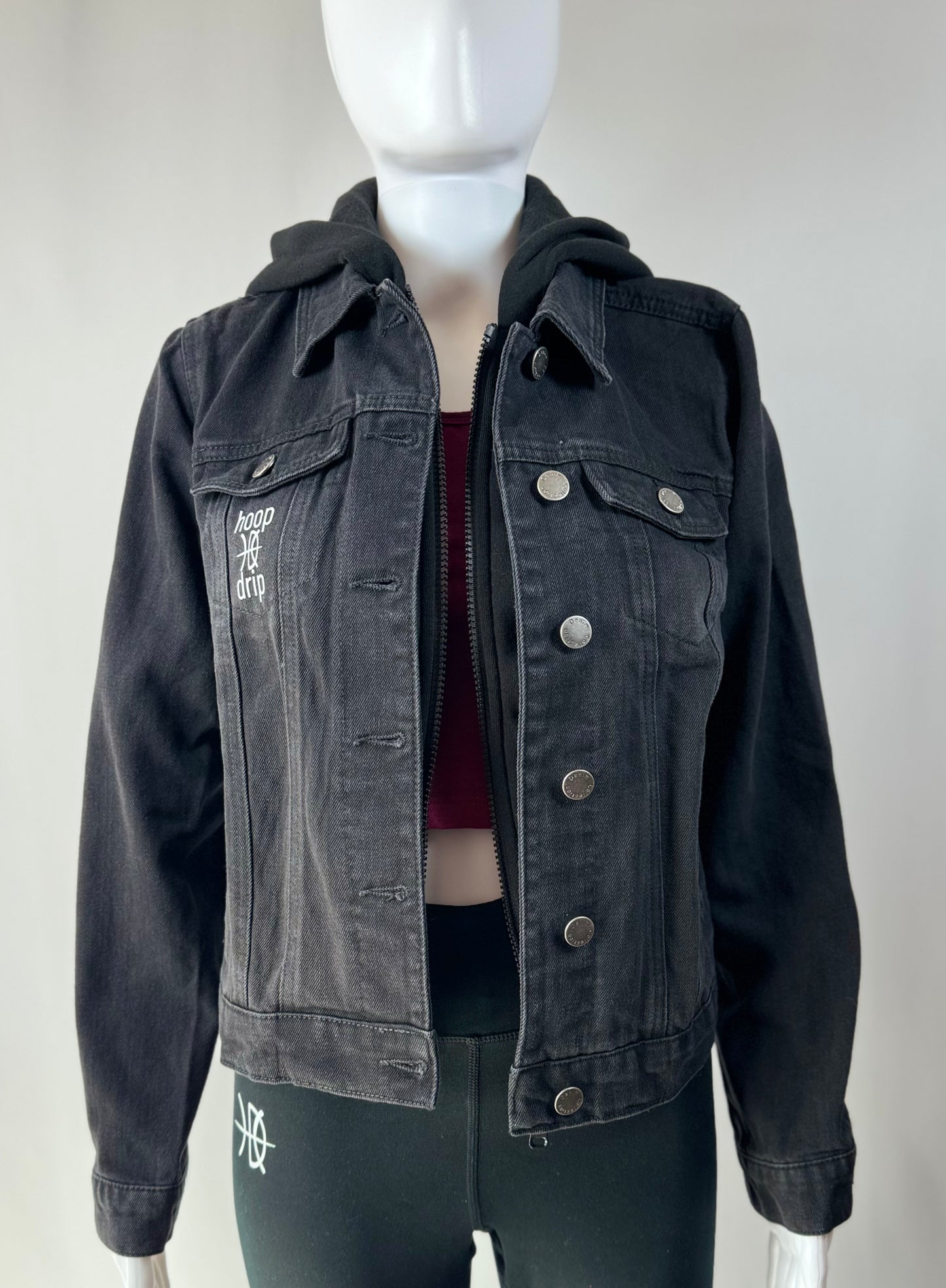 Women's Hooded Black Denim Jacket