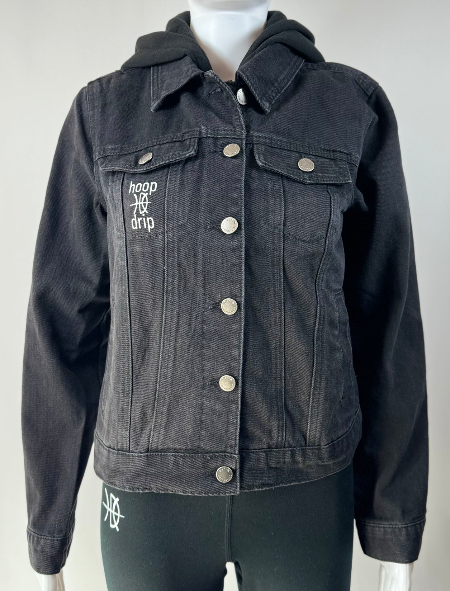 Women's Hooded Black Denim Jacket