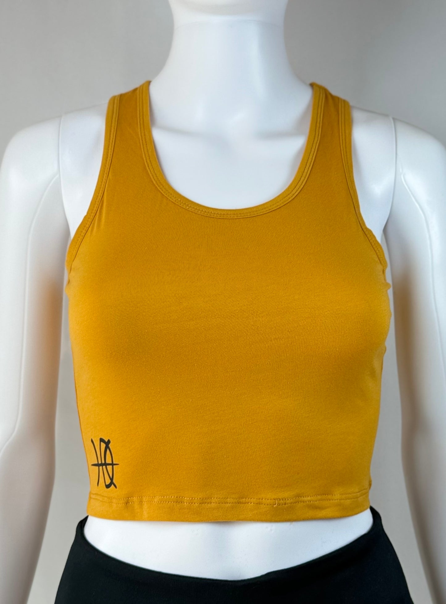 Women's Racerback Mustard Yellow Crop Tank Top