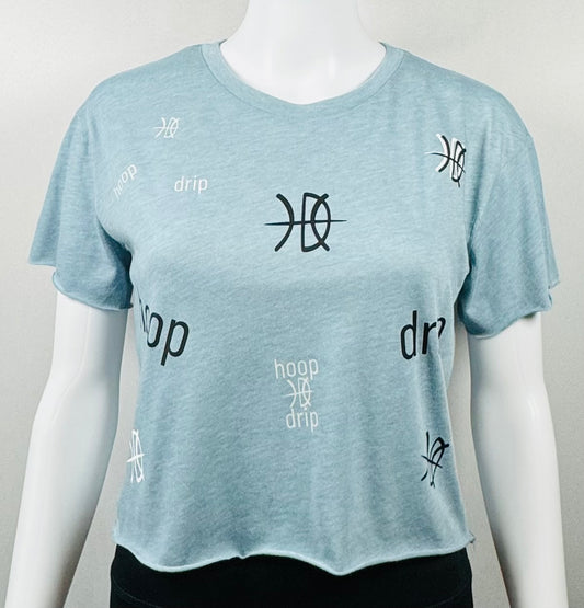 Women's Crop Short Sleeve Light Blue Scatter Tee